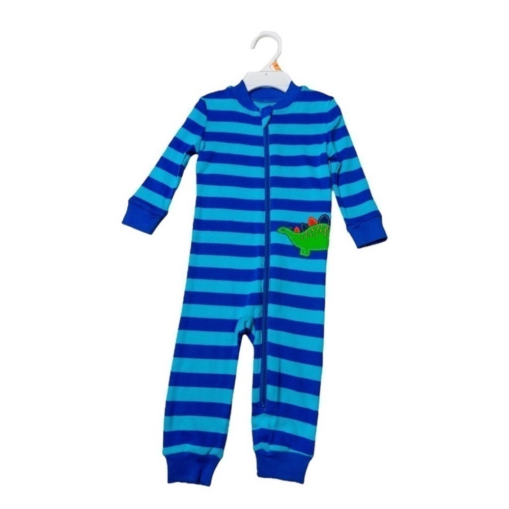 Little Me Dino Sleeper Pajamas Blue Striped Size 18 Months